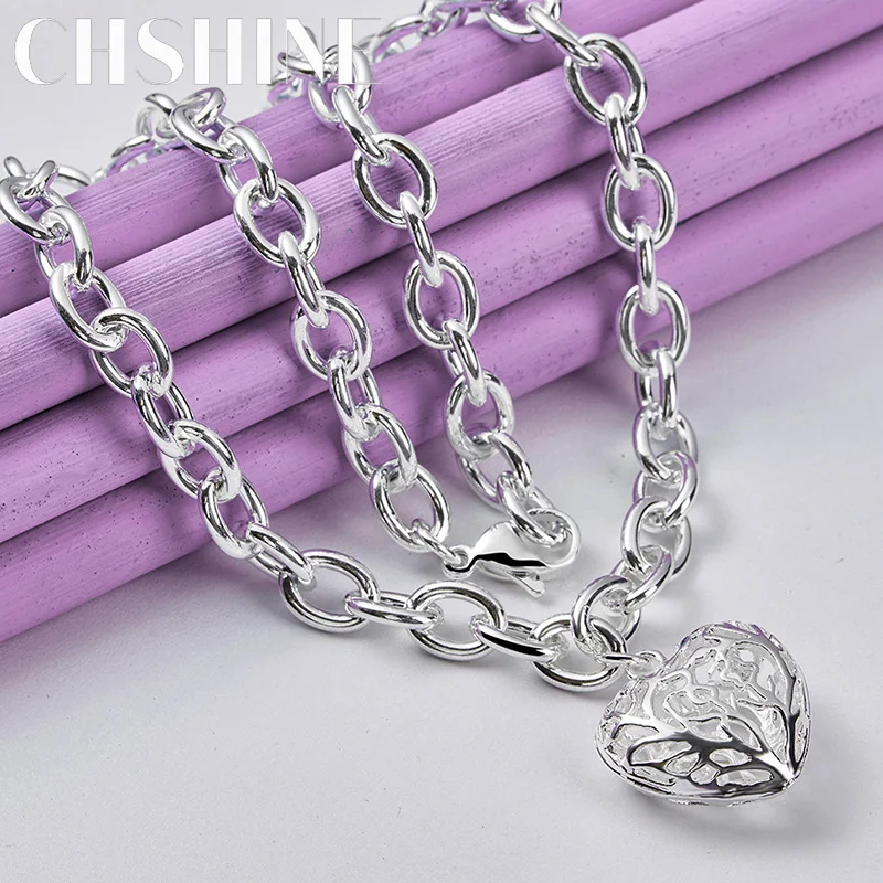 

CHSHINE 925 Sterling Silver Hollow Heart Necklace for Women's Lady Wedding Engagement Party Fashion Charm Jewelry