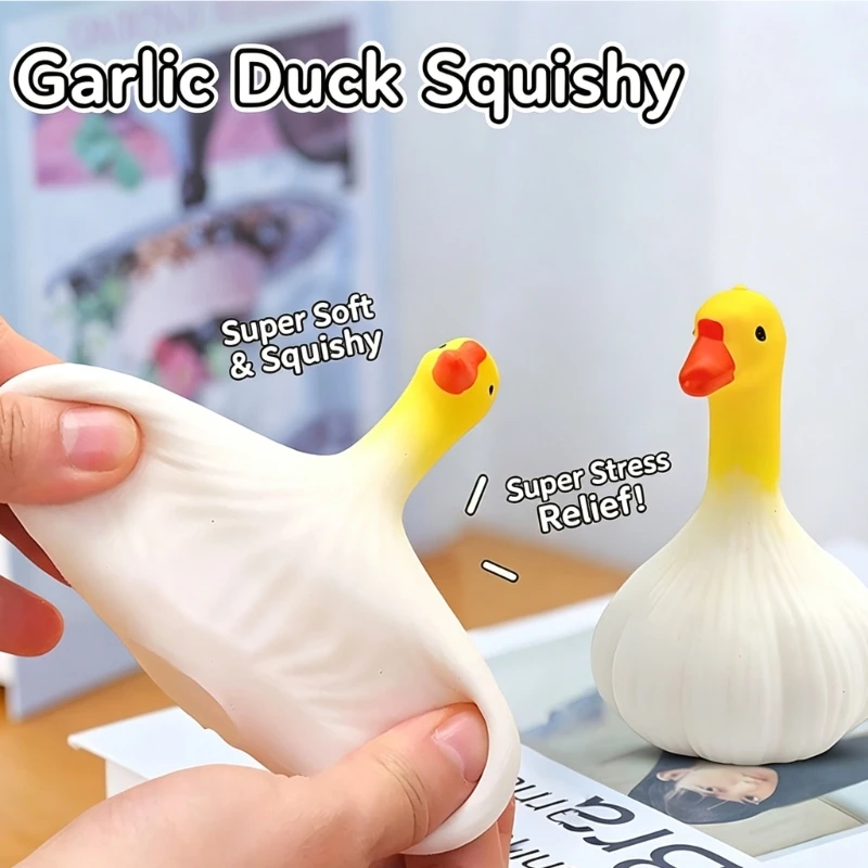 Garlic Duck Squeeze Toy with Rounded Clove Ridges and Contrasting Color Playful Character Figure for Hands-On Use, A2UB