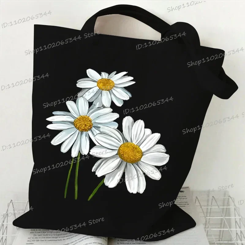 Shoulder Bag Wildflowers Canvas Tote Bag Women Daisy Rose Lavender Shopping Bag Student Plant Style Female Reusable Handbags