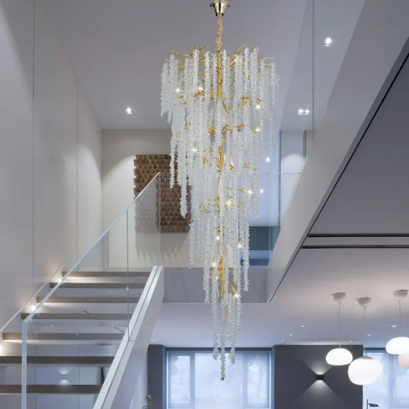 Modern Large Luxury Living Room Chandelier For Staircase French New Design K9 Crystals Villa Hotel Lamp Shiny Armature