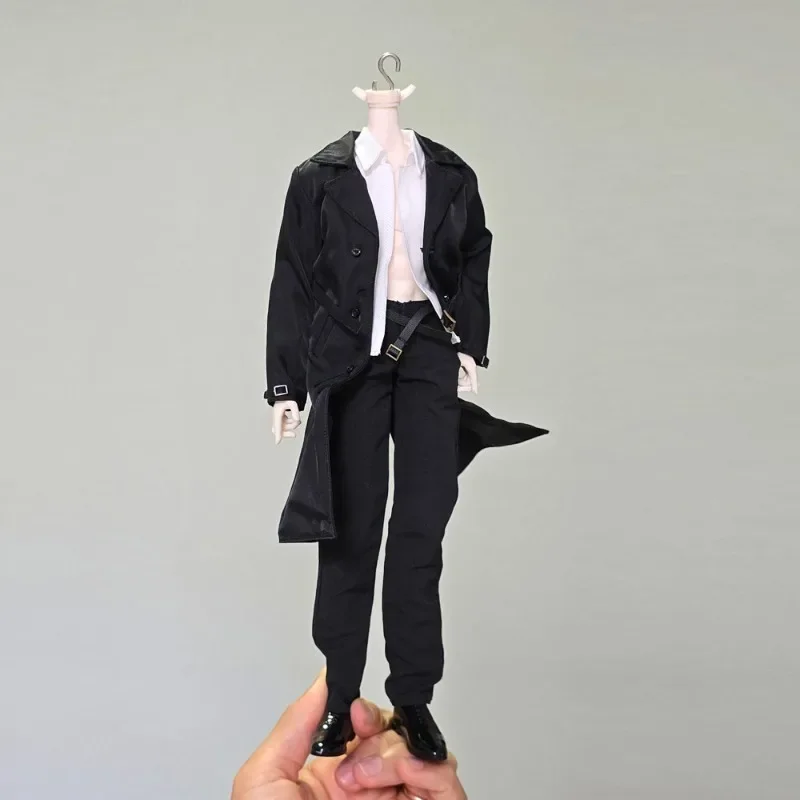 Maßstab 1:6, männlicher schwarzer Trenchcoat, Windjacke, Weste, Hemd, Hose, solide Schuhe, Kleidungsmodell für Actionfiguren Ob28 BJD – Detail 3