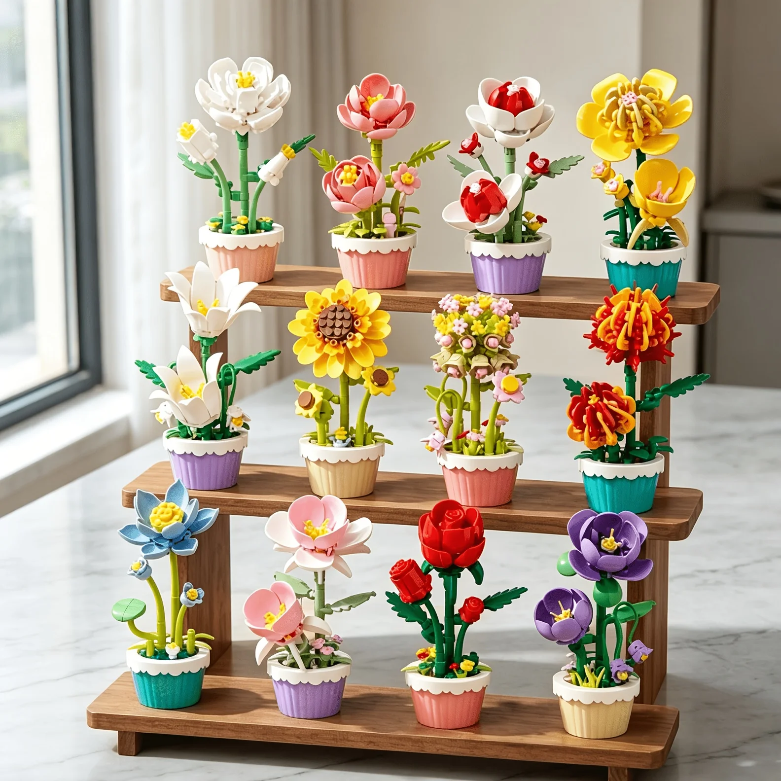 DIY Building Block Assembly Educational Toys, Building Block Everlasting Plant Pots, Home Office Desktop Ornaments and Decorations, the Assembly Process Unlocks Classic Nostalgia, after Completion It Becomes a Unique C