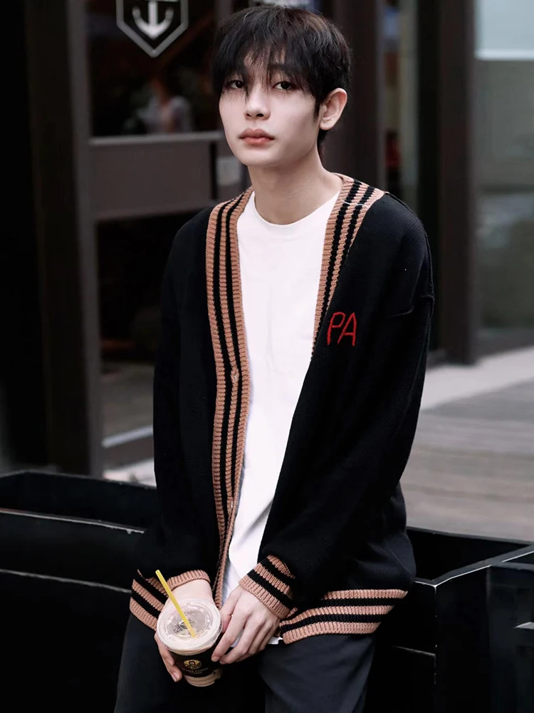 

Palm Angel Loose Knitted Color Blo Sweater Cardigan ex Spring Autumn Casual V-Ne Long Sve Wool Blend Youth Faion