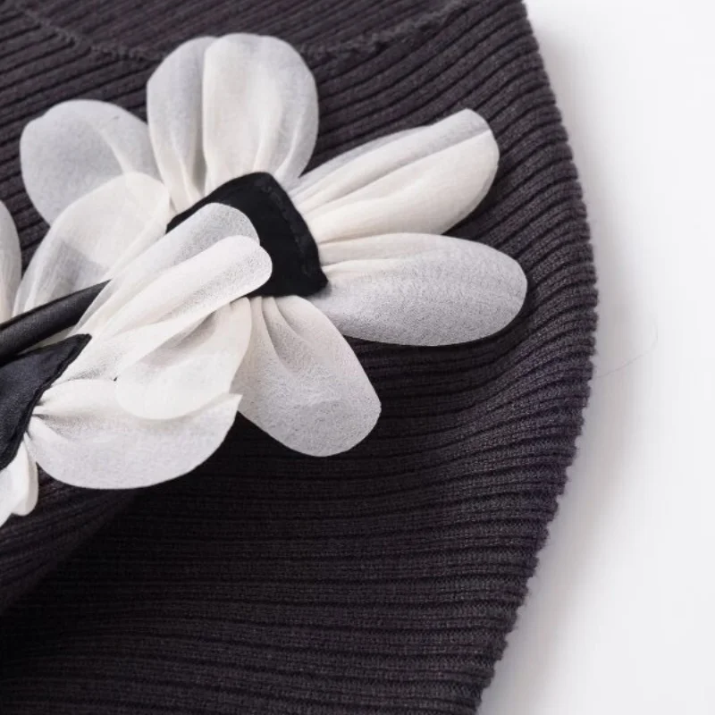 أنيقة الصلبة سترة مشغولة من الصوف زهرة سترة زر الموضة طويلة الأكمام س الرقبة الشتاء الشارع الشهير مكتب سيدة قمم معطف #5