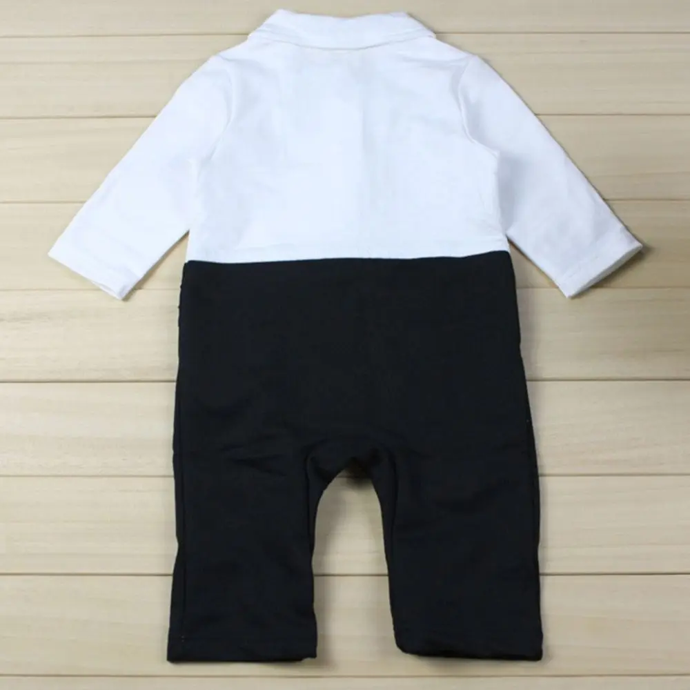 2Pcs/Set Black Tuxedo Gentleman Boss Baby Clothes Striped Vest Bow Tie Toddler Romper Bodysuit Romper Bodysuit Outerwear Set