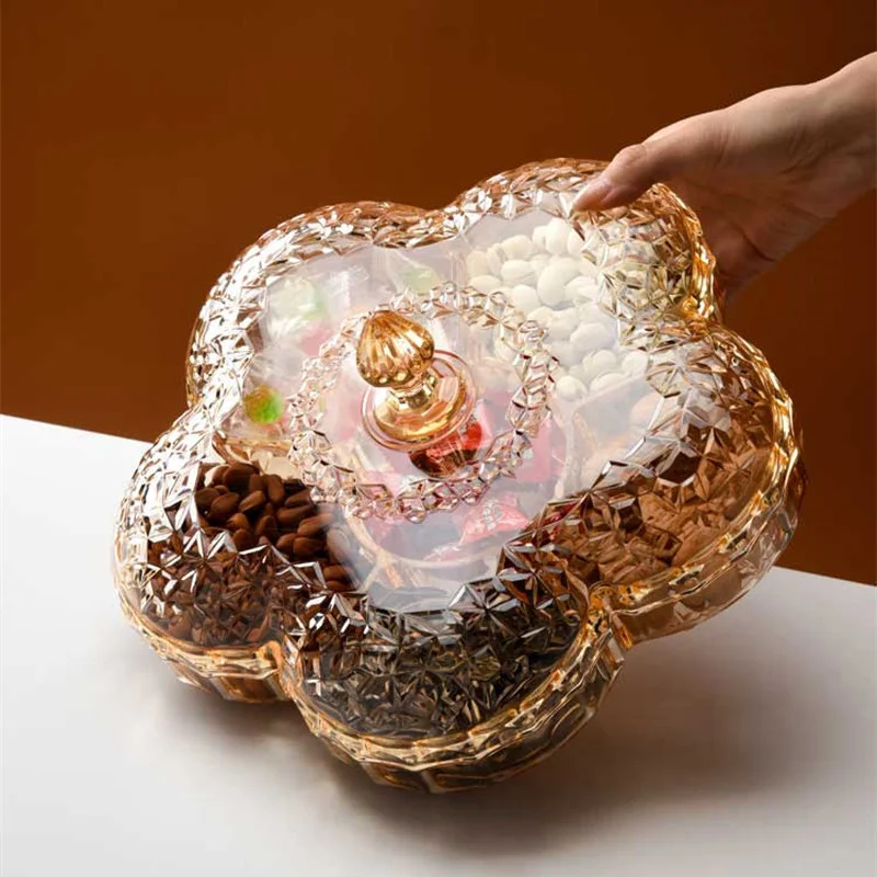 Acrylic Dried Fruit Box Flower-shaped Snack Tray Candy with Lid Square Plastic Storage Food Organizer Plate