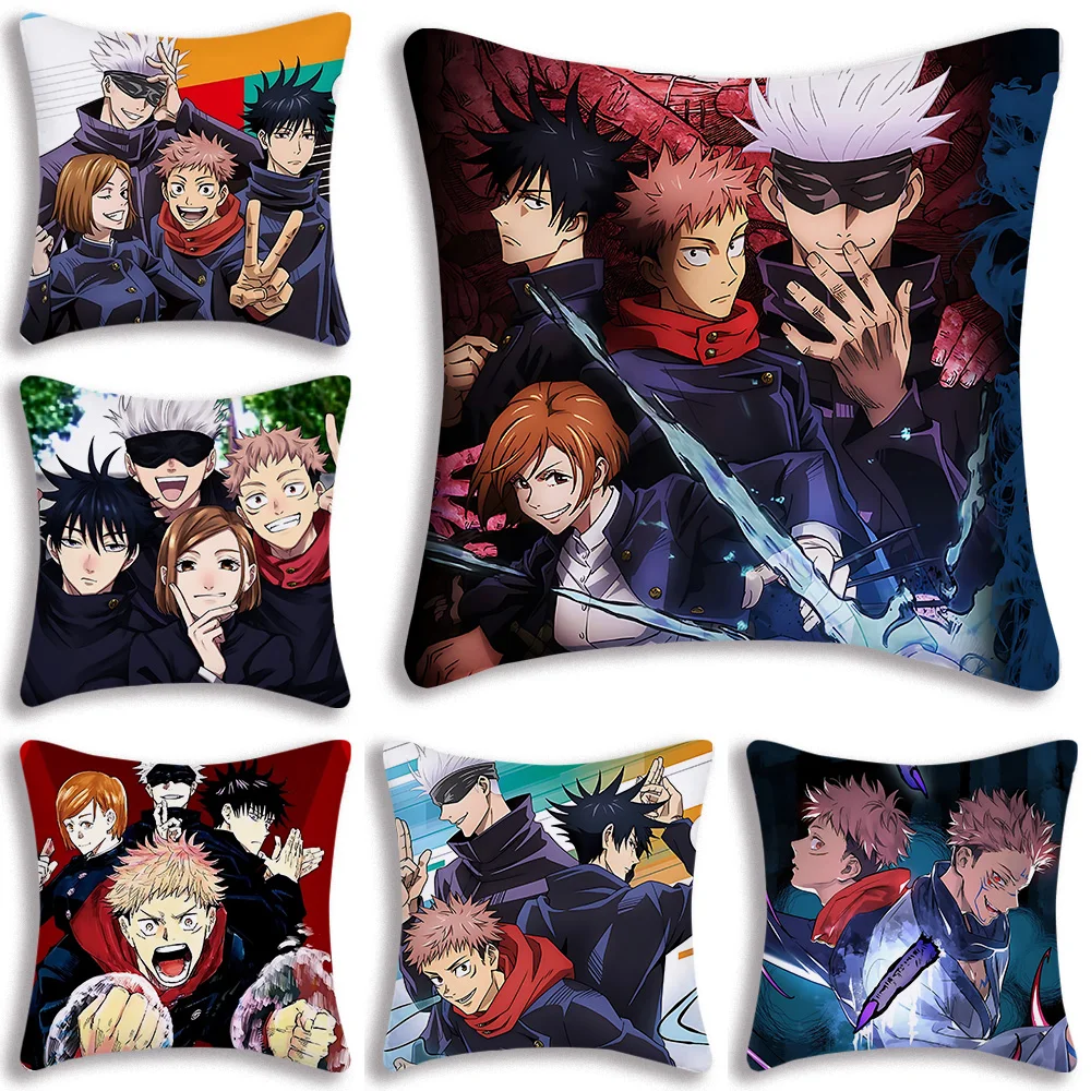 

Jujutsu Kaisen Anime Pillow Covers Cartoon Sofa Decorative Home Double-sided Printing Short Plush Cute Cushion Cover