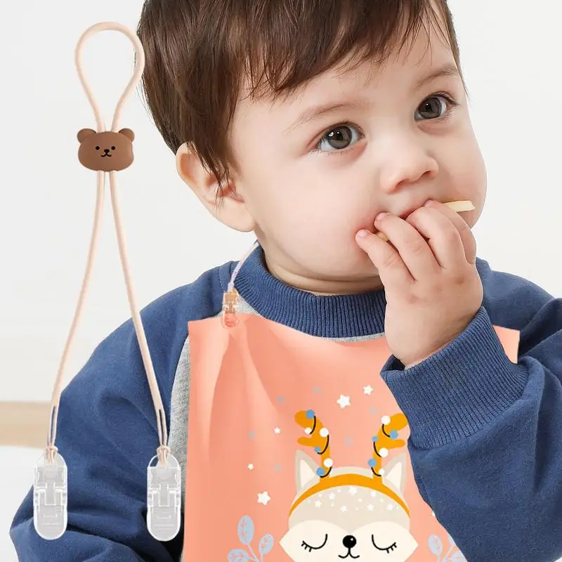 Adjustable Napkin Clip Silicone Cartoon Bear Bib Clip Portable Bib Towel Strap Chain Lanyard Necklace For Dining Clothing