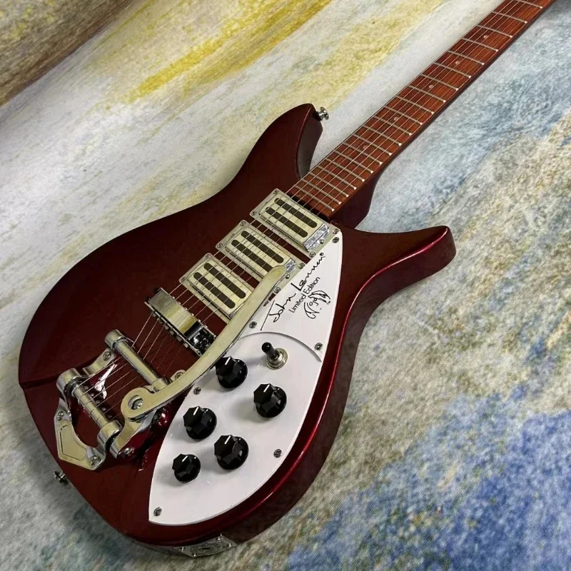 2026 Hot Sale 40 inches Gleeson Hot Sale Rick 325 Version Guitars Metal Red Glossy Finish 34 Inches