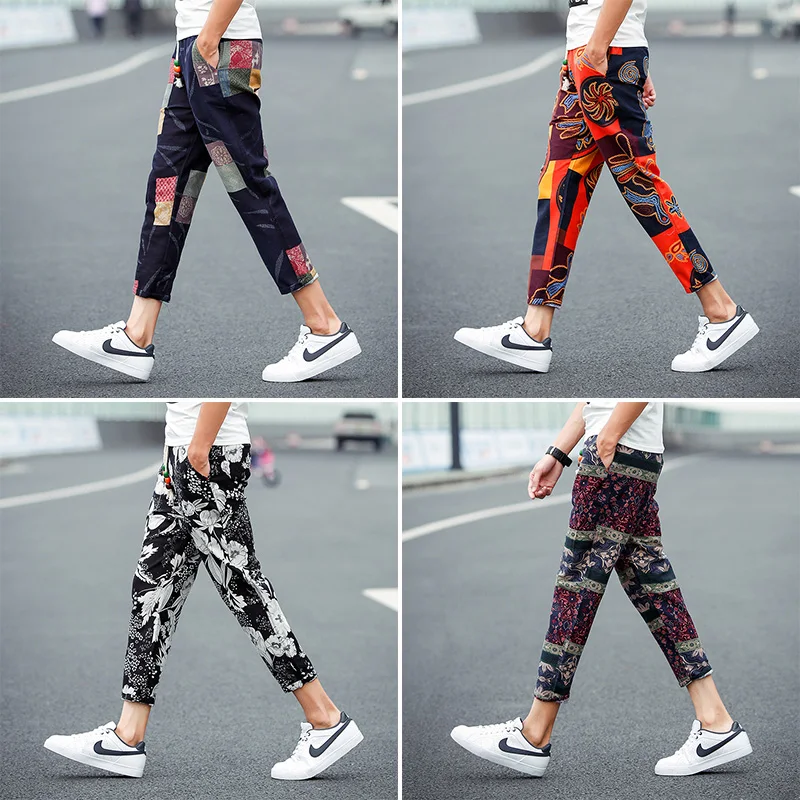 

Summer Men's plus Size Harlan Cotton Linen Casual Pants Nine Points Small Foot Loose Fit Trousers Comfortable Daily Wear