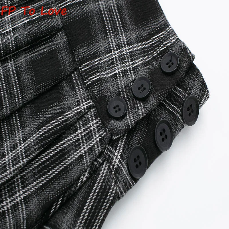 Y2K Plaid Vintage College Style High Waist A-Line Pleated Skirt Spice Girls Side Button Embellished Mini Skirt