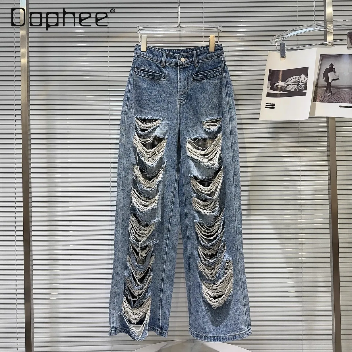 

2025 Spring New Personalized Spice Girl Y2K Rough Edge Wash Water Ripped Jeans for Women Punk Style Fashion Cargo Pants Women