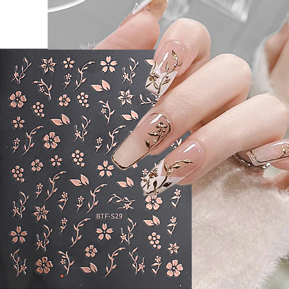 Fleurs Nail Art Autocollants Or Argent Printemps Été Simple Pétales Florales Cuir oral elu Auto-Adhésif Décorations Pour Ongles Conseils LEBTF-S29