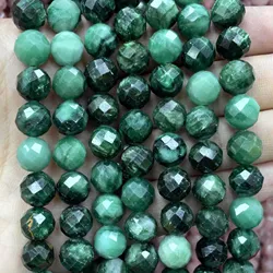 Natural Stone Faceted Emerald Green Gemstone Round Spacer Beads For Jewelry Making DIY Bracelet Necklace Accessories 7.5''inches