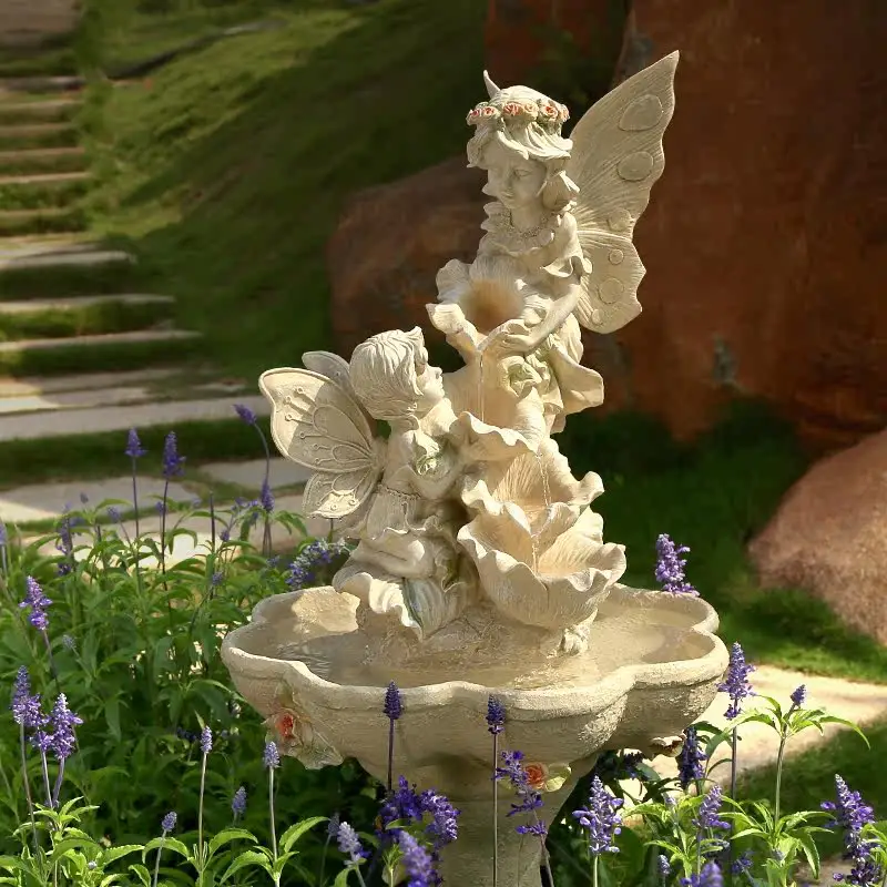 xx-Nordic Style Resin Pottery Jar Floor Fake Mountain Water Fountain Ornaments Feng Shui Wheel Wealth-attracting Home