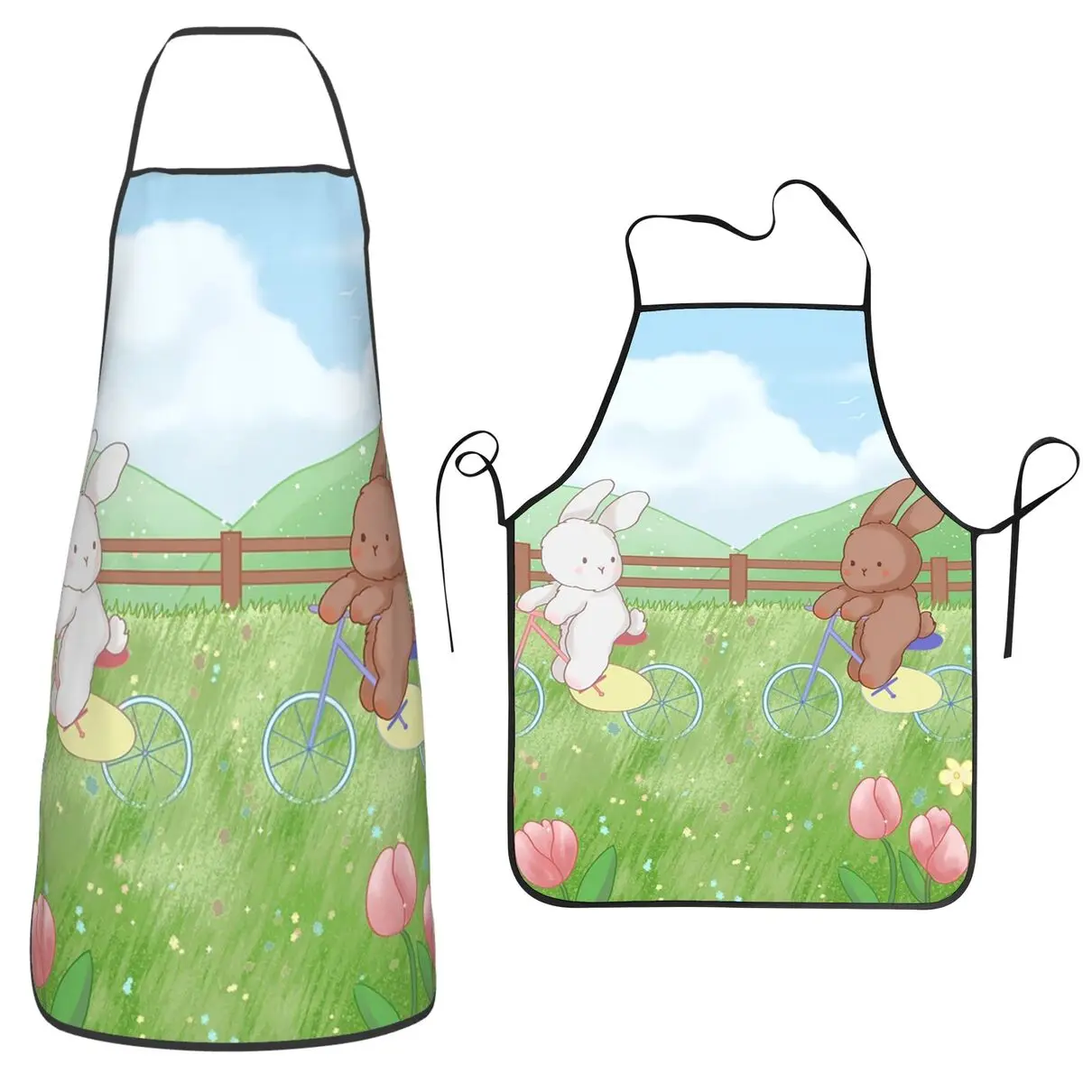Sunny Spring Bike Ride Aprons Chef Cuisine Tablier Waterproof Bib Kitchen Cleaning Pinafore for Women Men Gardening