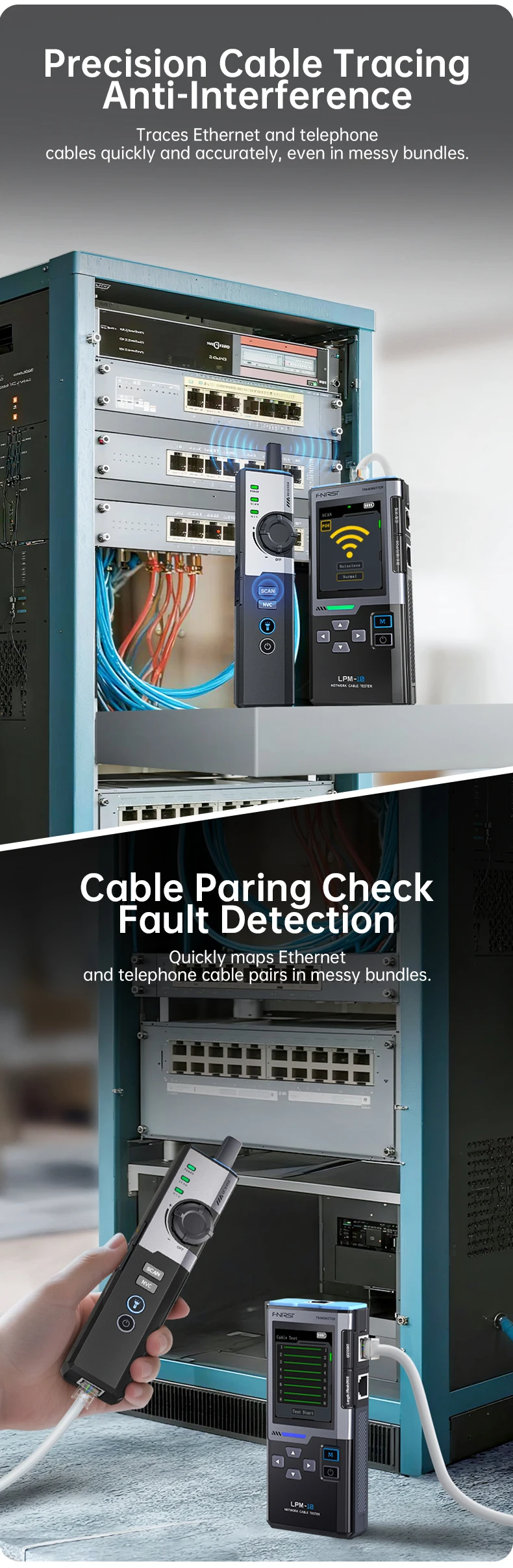 FNIRSI LPM-10A Smart Cable Locator RJ45 RJ11 Line Tracker Längentest Flash Port Anti-Interferenz-Tool für Reparatur und Wartung – Detail 11