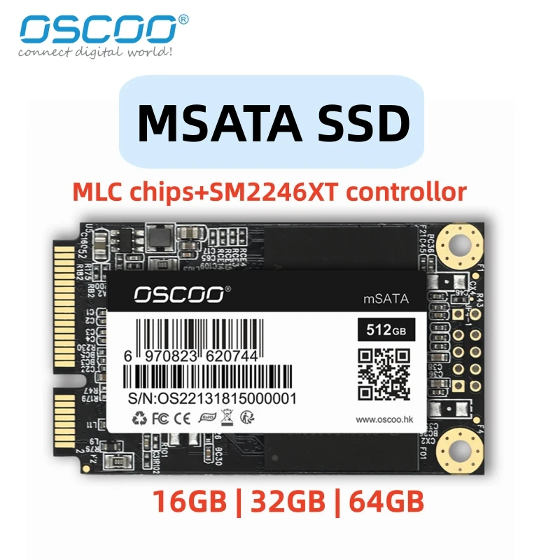 

OSCOO MSATA SSD MINI SATA3 SATA III 6GB/S SSD Internal Solid State Drive 2D MLC NAND Flash SMI2246XT for Computer Pos Laptop