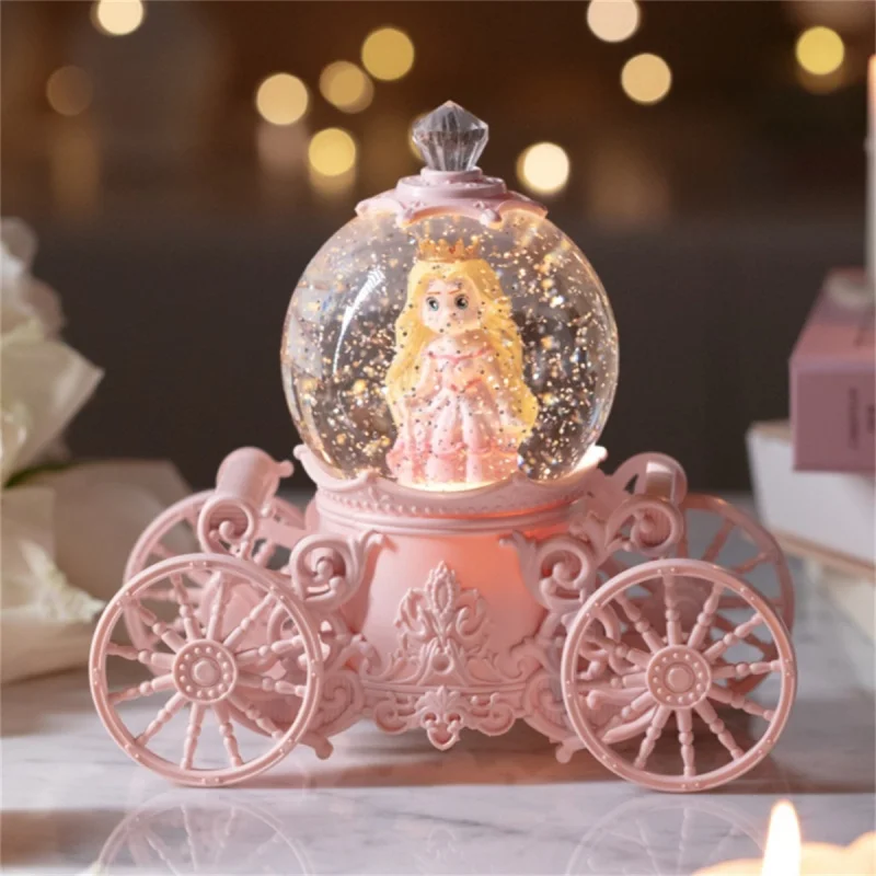 

Dream Princess Little the Pumpkin Carriage Floating Snowflake Crystal Ball Music Box Children Girl