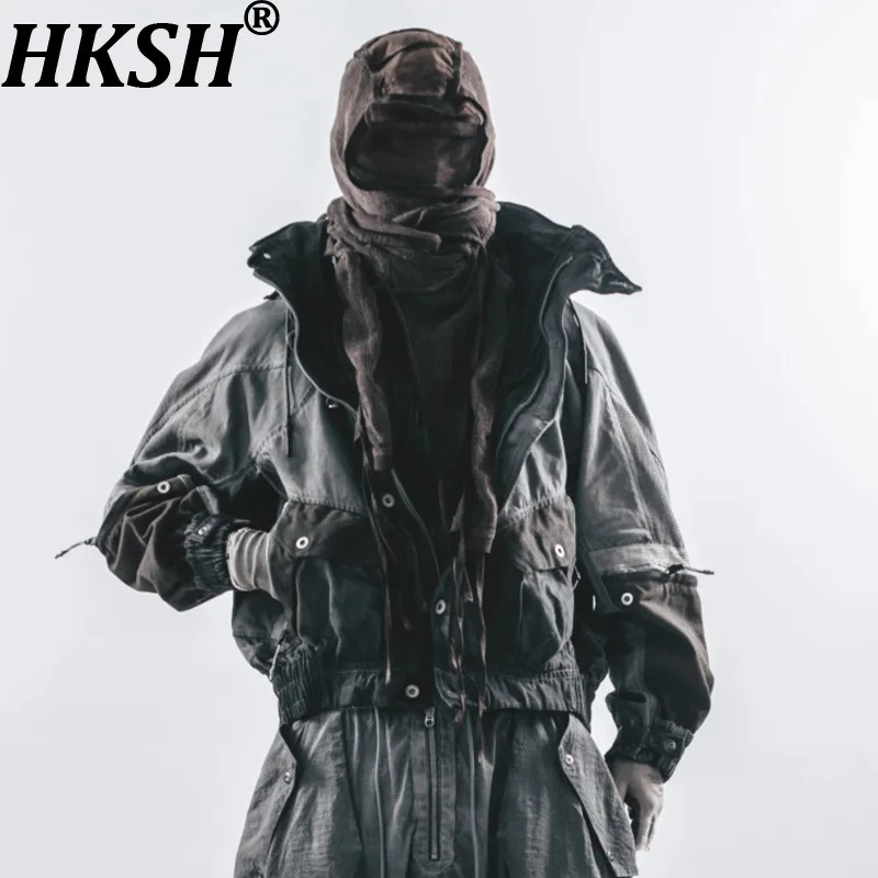 

HKSH 2026, весенне-осенние новые мужские пальто Tide Dark Punk, большие пальто с воротником-стойкой и скрытым капюшоном, мешковатая шикарная винтажная куртка HK18369