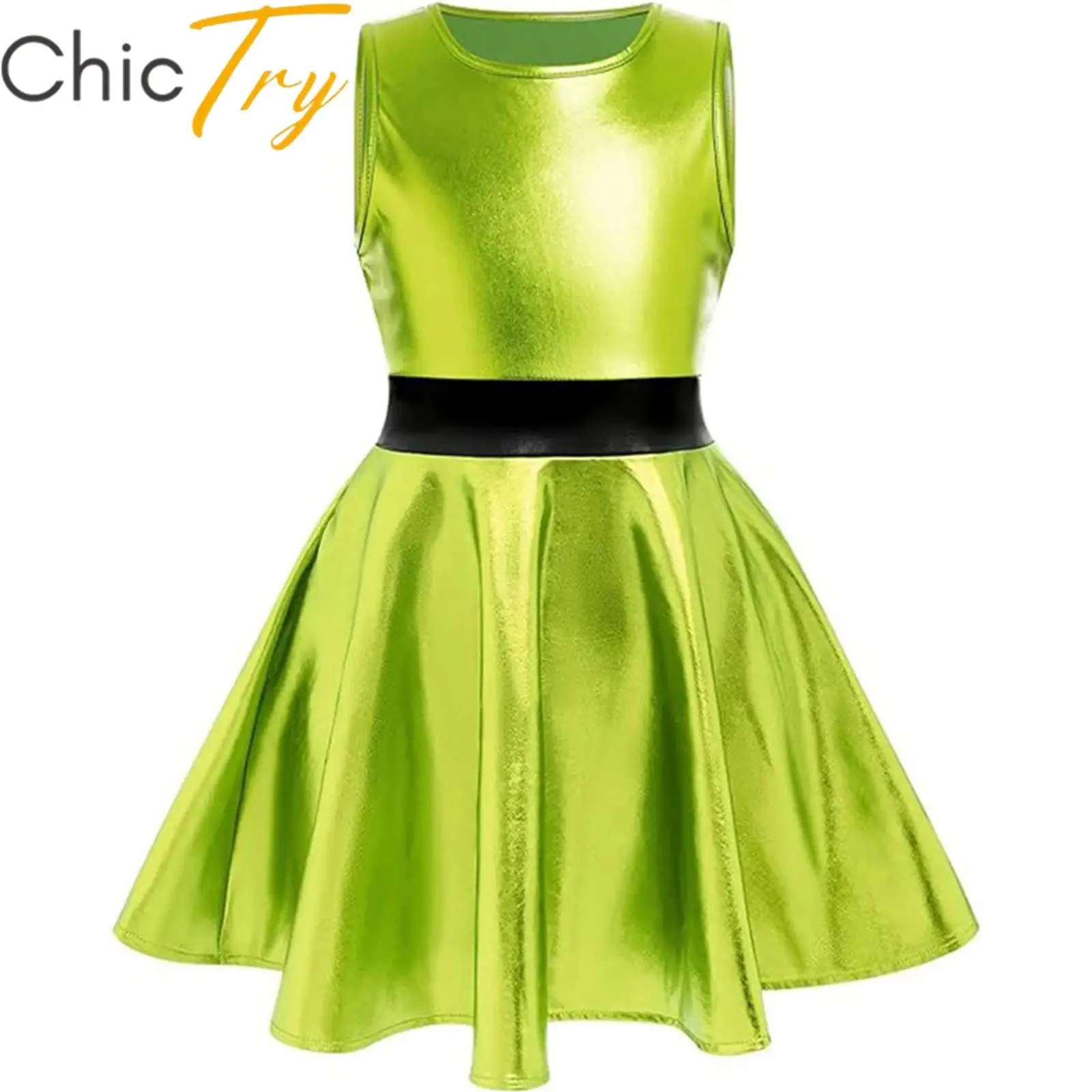 

Kids Girls Ballet Dance Dress Halloween Theme Party Cosplay Party Costume Sleeveless Invisible Zipper A-Line Metallic Dress Up