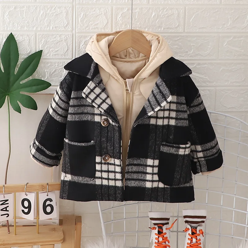 Boys Woolen Trench Coats Autumn Winter 2024 Children Thick Down Jackets For Baby Warm Clothes Outerwear Tops Kid Outdoors Parkas