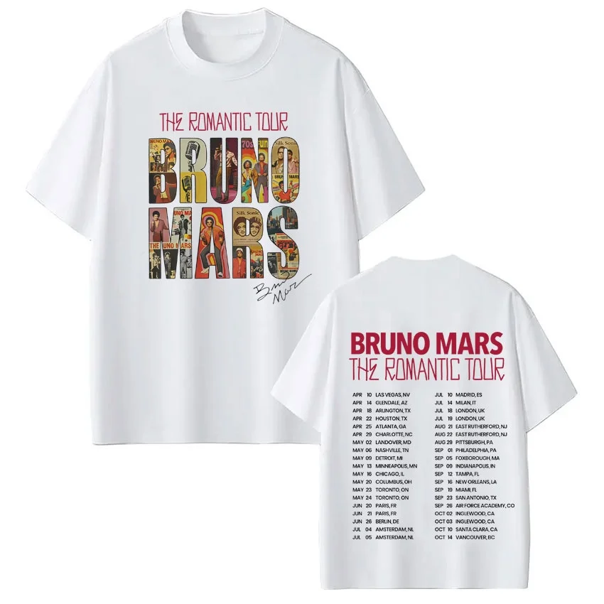 Rapper Bruno Mars The Romantic 2026 Tour T-shirt Men Women Summer Cotton Clothing Fashion Round Neck Short Sleeved Top Unisex
