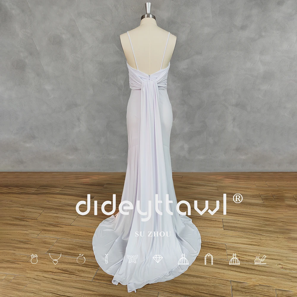 DIDEYTTAWL-Simples Square-Neck vestido de casamento sem mangas, Spaghetti Crepe, Sereia, vestido nupcial, Open Back, Trem Tribunal, Imagem Real