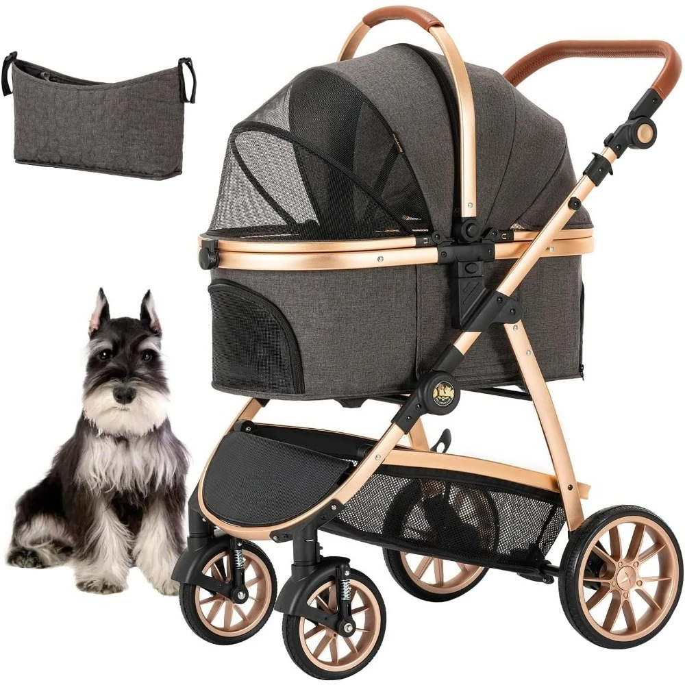 

Pet Stroller 3 in 1, for Small and Medium Dogs, Luxury Large Cat Stroller, Removable Carrier, Dark Gray