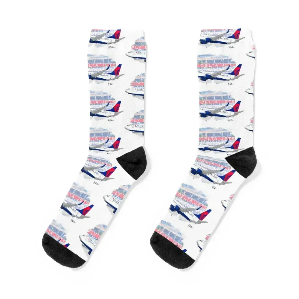 

Fly Delta Jets Socks custom hiking Running anime Socks Women's Men's