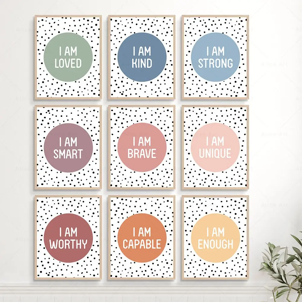 Affiche et imprimés d'affirmations pour enfants, toile d'art mural colorée, peinture Boho pour chambre d'enfants, décor de salle de classe de pépinière