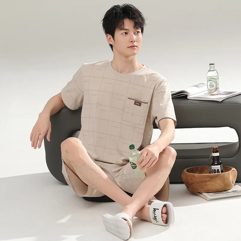 

Modal Summer New Men's Pajamas Set Korean Loose 2Pcs/set Short Sleeve Crew Neck Shorts Sleepwear Loungewear Male Pyjamas Homme