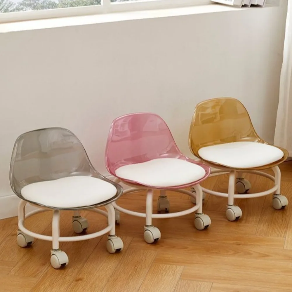 New Transparent Small Stool Universal Wheel Simple Low Chair Multifunctional Noiseless Backrest Seat Household