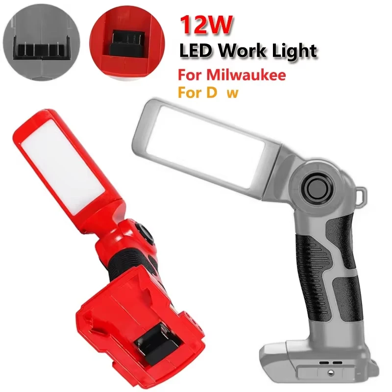 

Светодиодный рабочий фонарь 12 Вт, замена для аккумуляторов Dewalt/Milwaukee 18 В, уличный фонарик с USB и поворотной головкой на 90 градусов