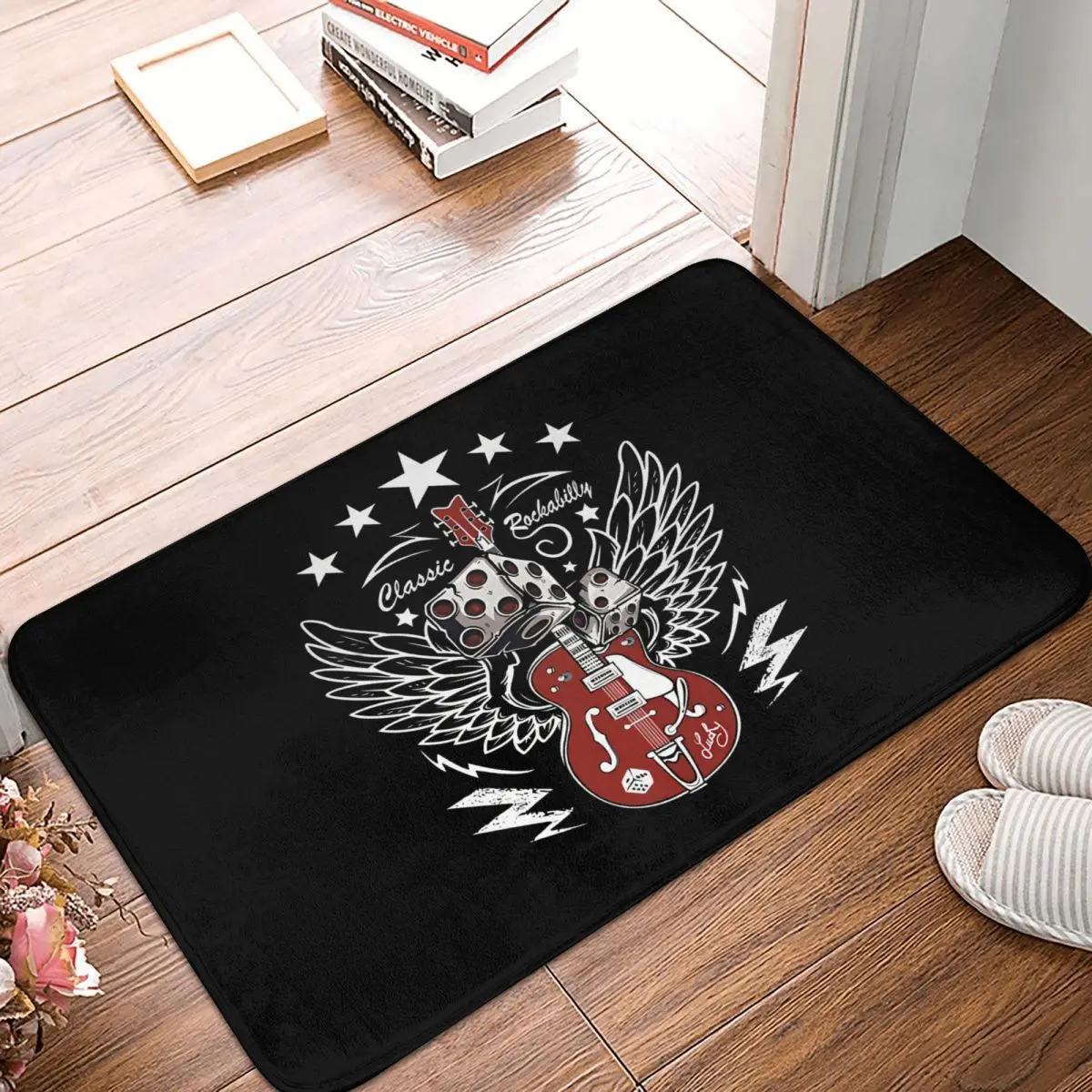 Vintage Rockabilly Rock And Roll Bath Mat Wings Doormat Living Room Carpet Outdoor Rug Home Decoration