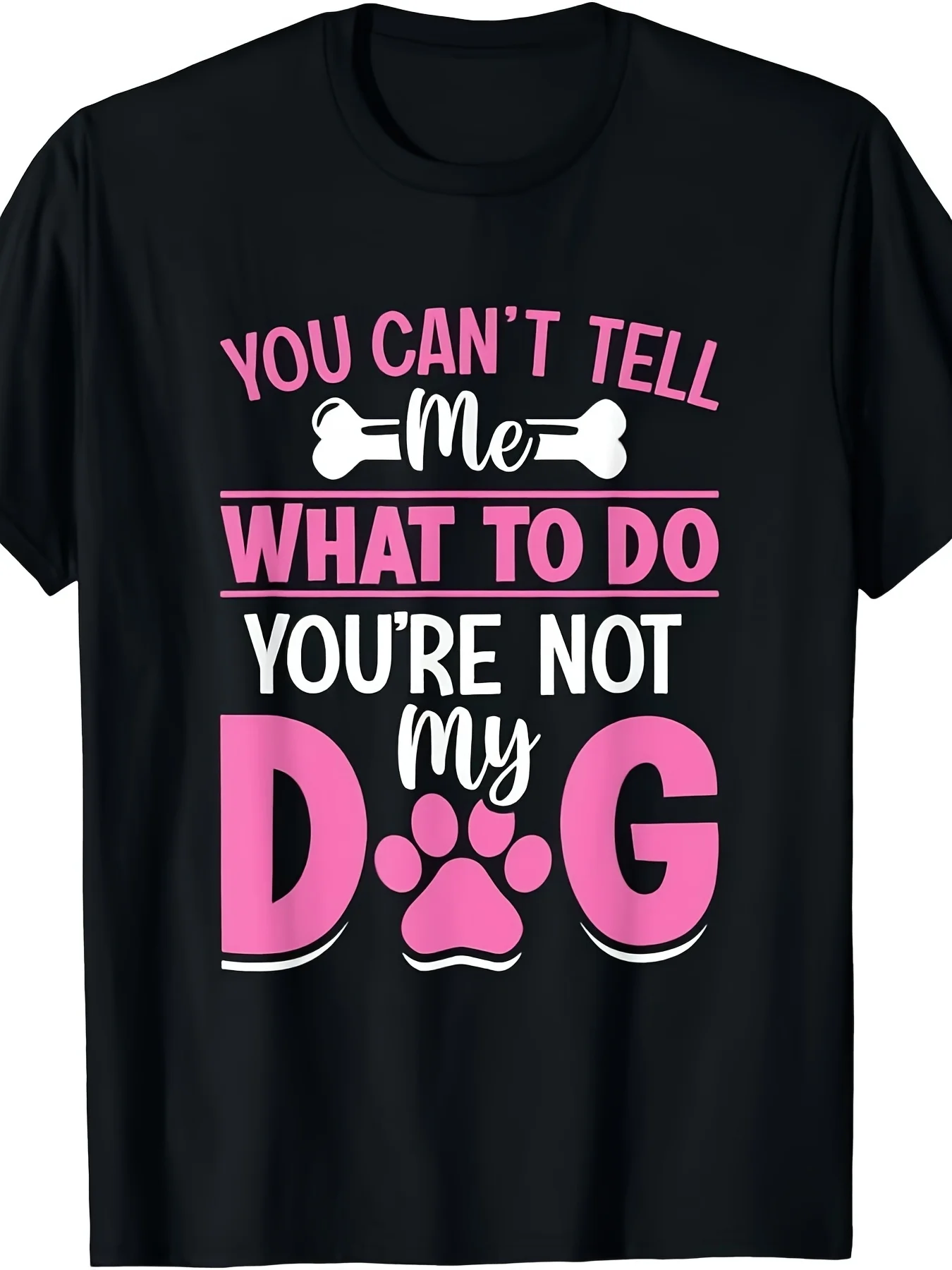 Plus Size, Funny T-shirt for Dog Owners- "You Can't Control Me", with Paw Print and Bone Patterns, Perfect for Dog Training Humor, Fun Clothing, Men's Funny T-shirt, Shirt with Funny Phrases, Funny Top, Available in Plus Sizes, PLUS SIZE