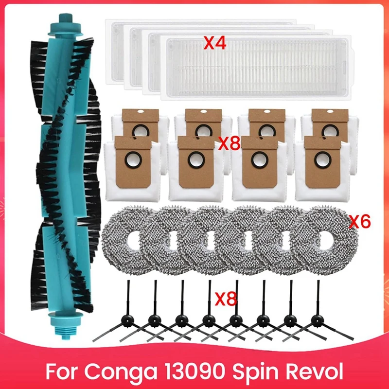 ABMH-For Conga 13090 Spin Revol Accessories Main Side Brush HEPA Filter Mop Cloth Replacement Parts