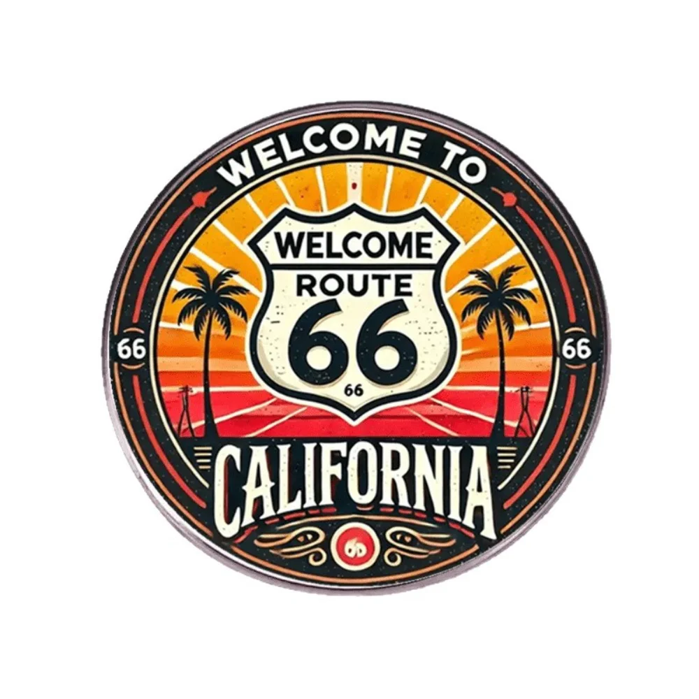 California Style Highway 66 Drip Printed Brooch California Sunset Painted Flat Pin Decorative Accessories for Suit Coat Pins