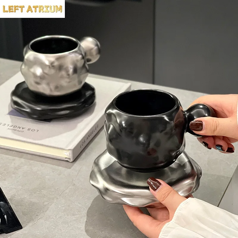 Light luxury high-end matte swimming particles coffee cup saucer ceramic hotel restaurant water cup household milk cup