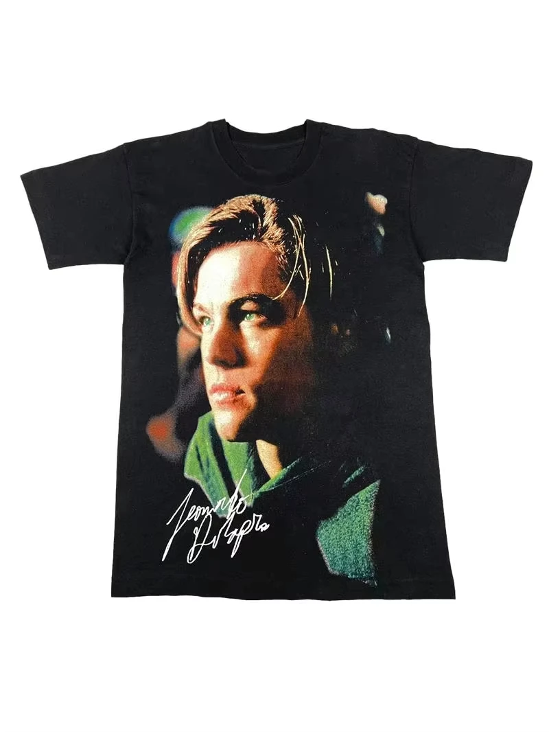 تي شيرت ليوناردو دي كابريو ليتل بليم أيدول دعم تذكاري للرجال فضفاض للحقن المباشر بأكمام قصيرة