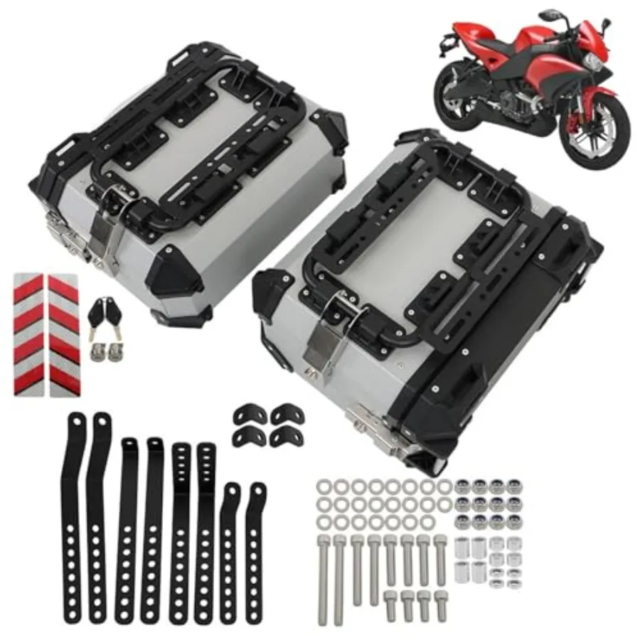 

36L Silver Hard Side Saddlebag Box Motorcycle Panniers Side Case Replacement for Motorcycle with Durable Waterproof Design Easy