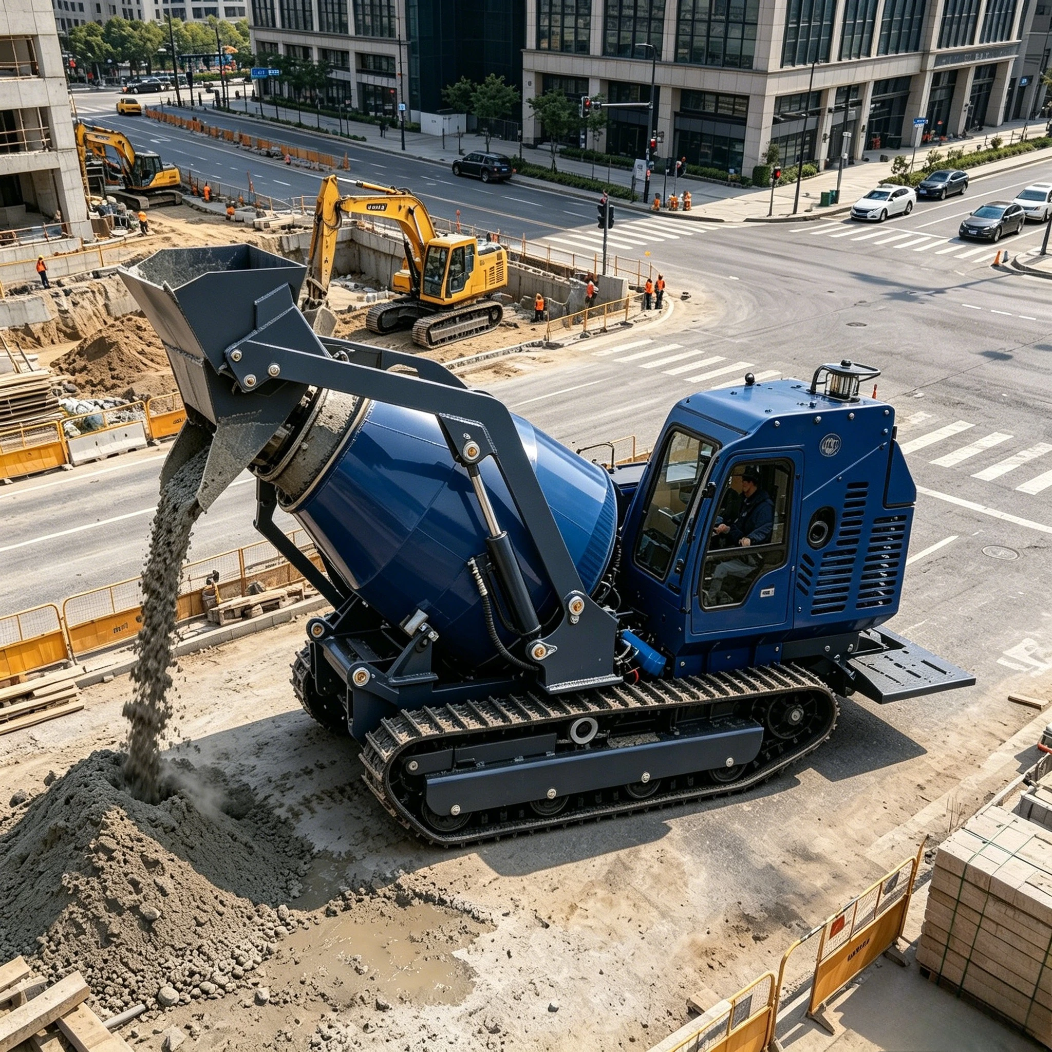 Custom Small Crawler Excavator Concrete Mixer Cement Mortar Mini Concrete Mixer Construction Self-Loading Cement Concrete Mixer