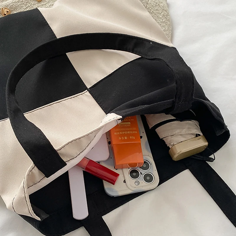 Geometrische Vierkante Canvas Tas Handtassen Voor Vrouwen Schoudertassen Vrouwelijke Milieuvriendelijke Opslag Herbruikbare Meisjes Shopper Totes Bag