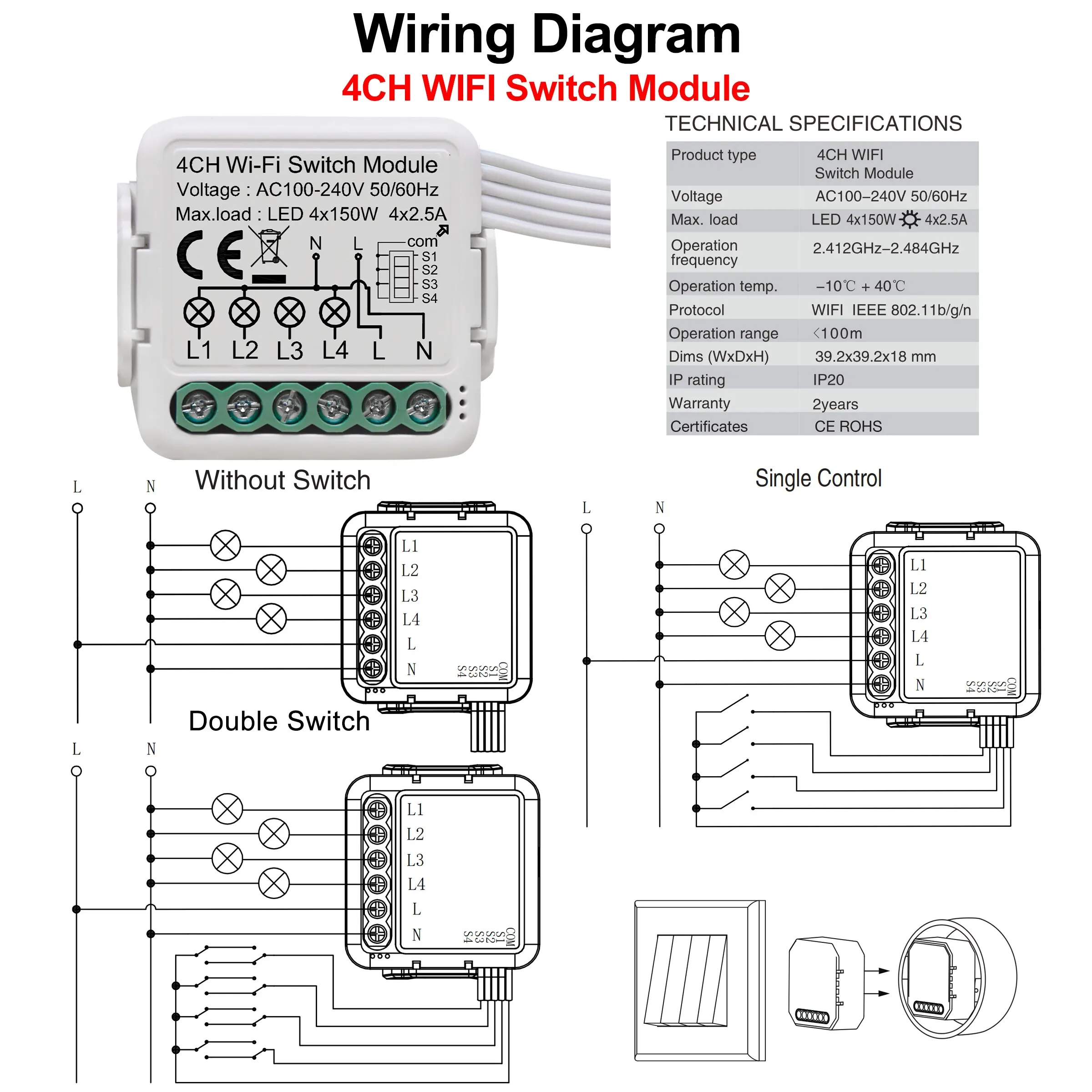 GIRIER Tuya Wifi Smart Light Switch Module supporta il controllo a 2 vie App telecomando interruttore fai da te 100-240V lavoro Alexa Google Home