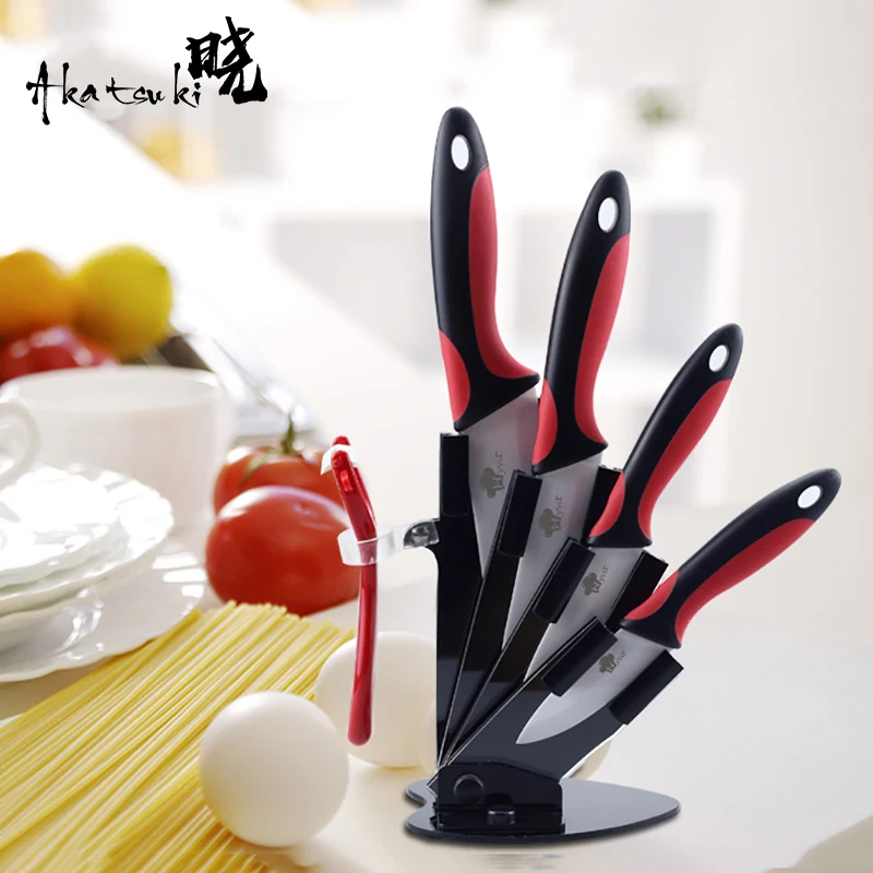 Ceramic Knives 3 4 5 6 Inch Set Kitchen Knife Holder+Peeler Paring Utility Slicing Chef Knife Black zirconia Blade Cooking Tool