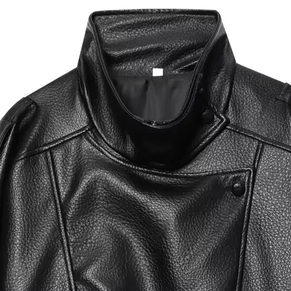 Modna, uniwersalna kurtka damska JNLEAOG, skórzany wygląd, dojazdy do pracy, długa, zapinana na zamek, włókno poliestrowe.