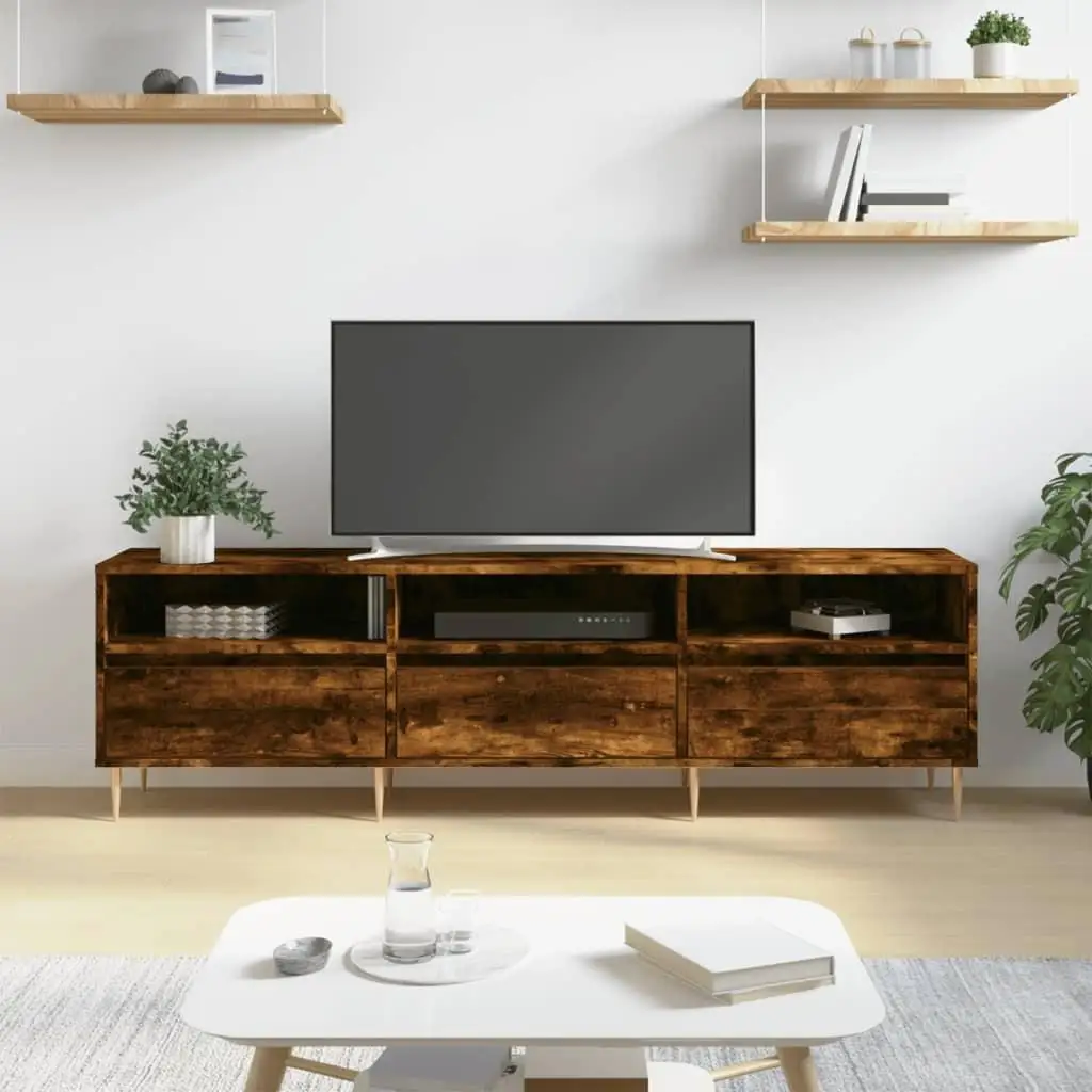 150x30x44.5 cm Smoked Oak TV Cabinet - Stylish Engineered Wood Stand for Living Room