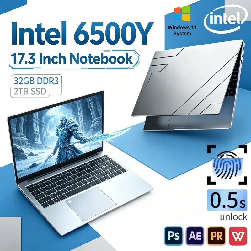 Best Choice 17.3 Inch Ultra Slim Notebook Intel 6500Y 16GB 32GB 2TB SSD Win11 Daily Office Gaming Laptop