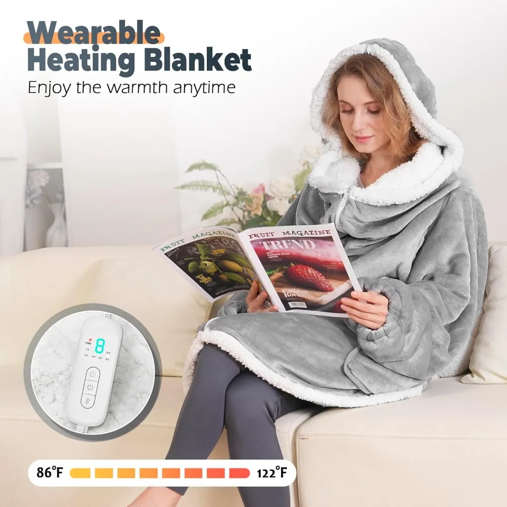 بطانية تسخين كهربائية مع سحاب وأكمام وغطاء للرأس لراحة يمكن ارتداؤها