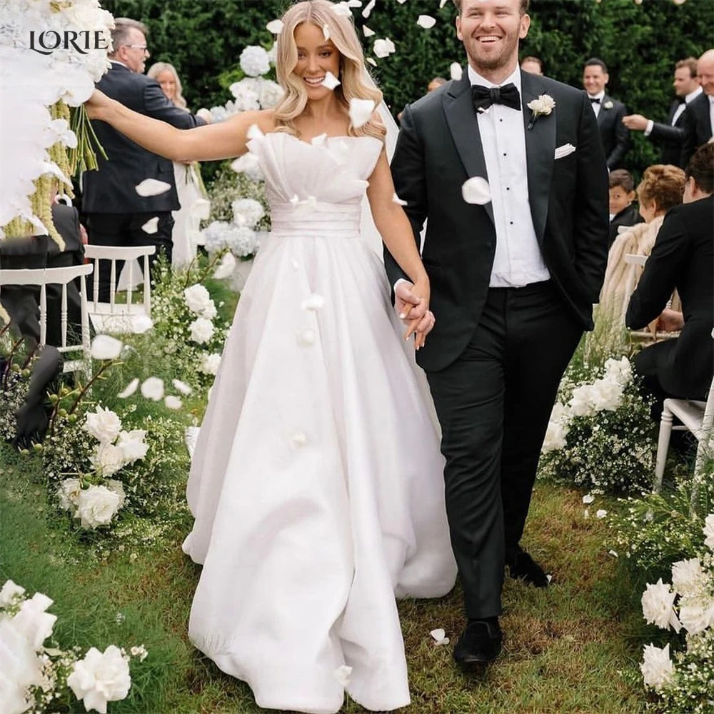 

LORIE Off Shoulder Wedding Dresses Ruched Solid Chiffon Pleats A-Line Backless Bridal Gowns Bohemia Princess Bride Dress 2022